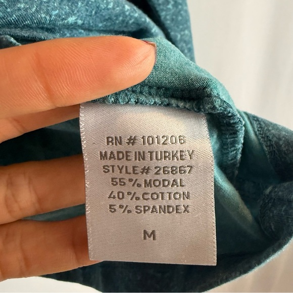 Soft Surroundings Teal Embroidered Blouse size: M   Velvet Smocked V Neck - Picture 8 of 15